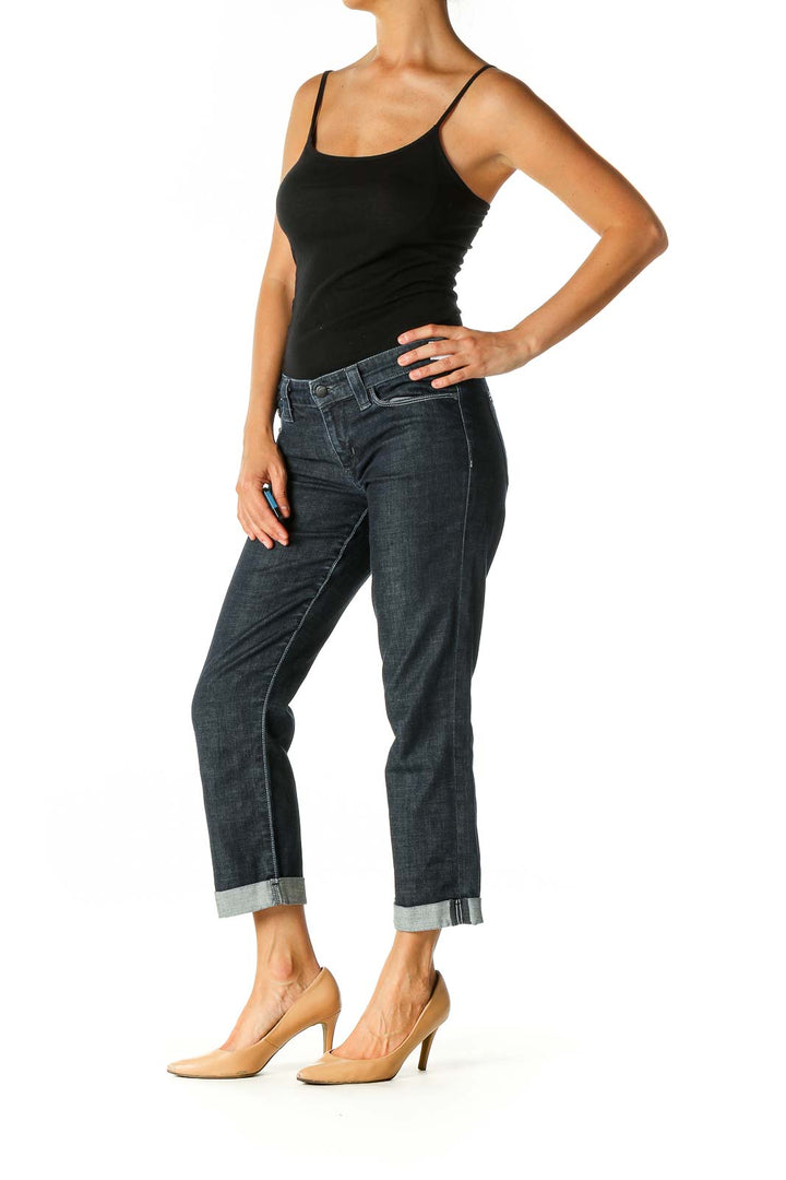 Blue Casual Straight Leg Jeans