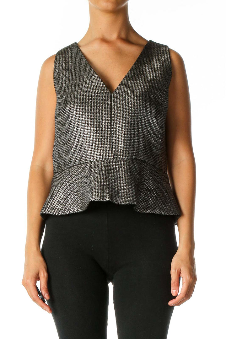 Black Metallic Structured Peplum Blouse