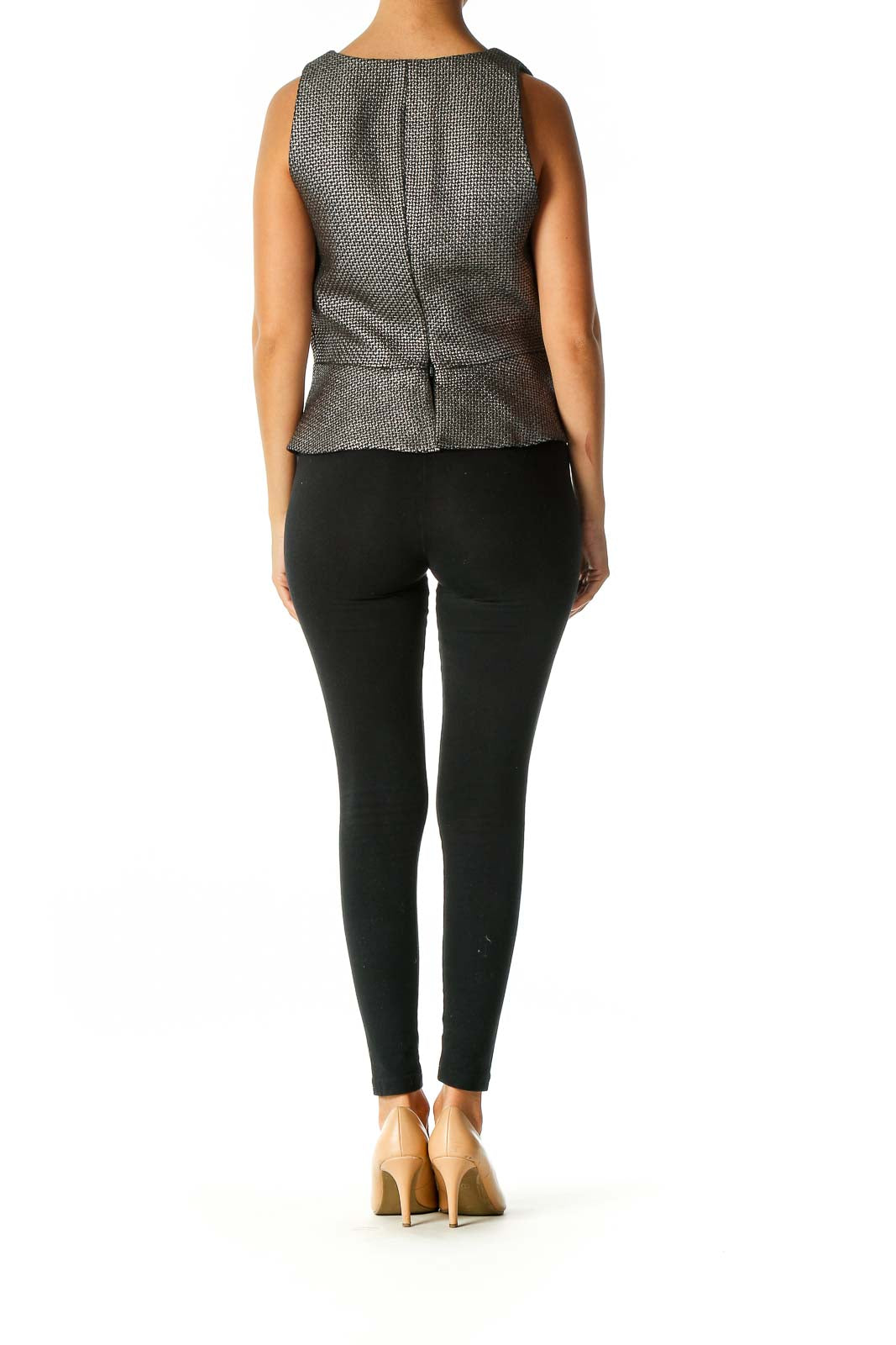 Black Metallic Structured Peplum Blouse