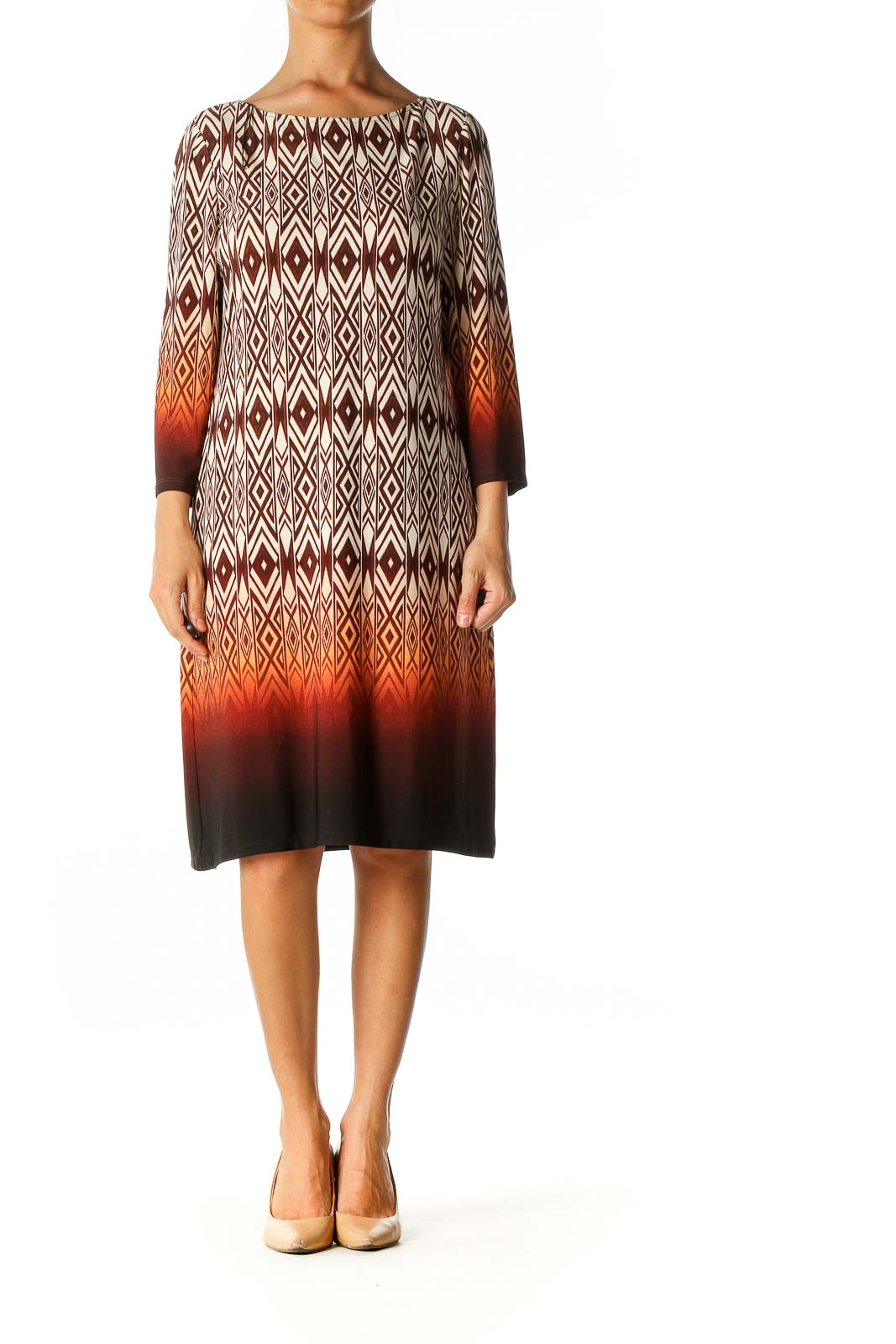 Brown Graphic Print Bohemian Shift Dress