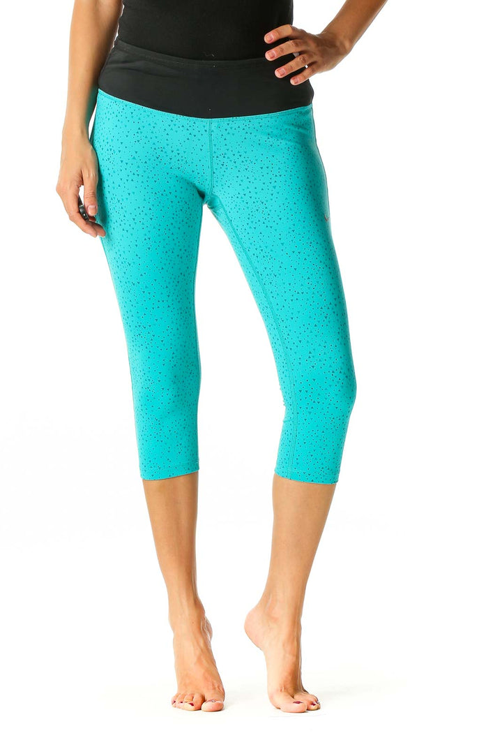 Blue Geometric Print Activewear Capri Leggings