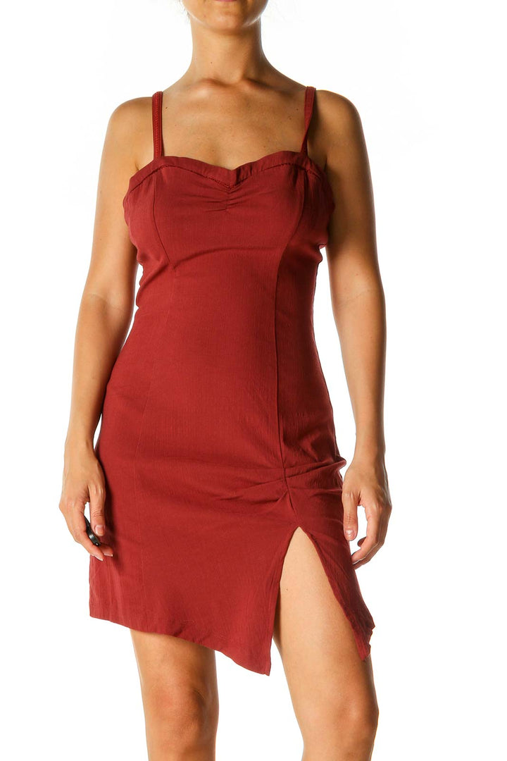 Red Solid Casual Sheath Dress