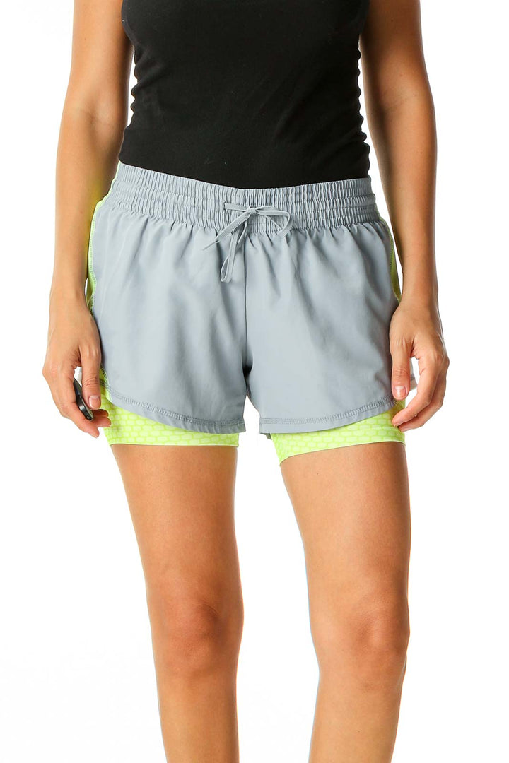 Beige Colorblock Activewear Shorts