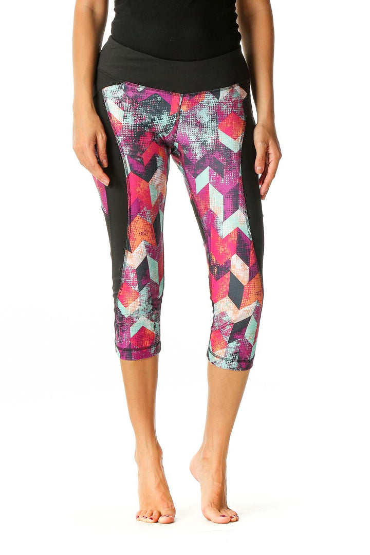 Black Geometric Print Activewear Capri Leggings