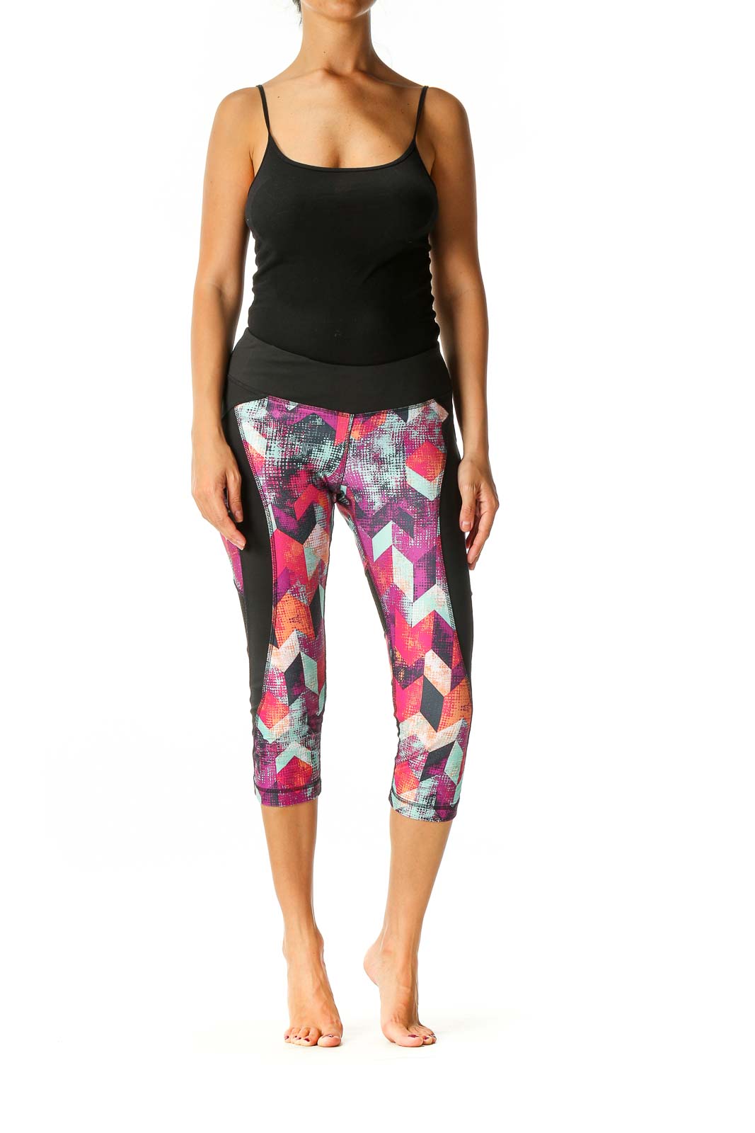 Black Geometric Print Activewear Capri Leggings