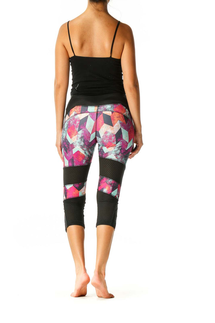 Black Geometric Print Activewear Capri Leggings