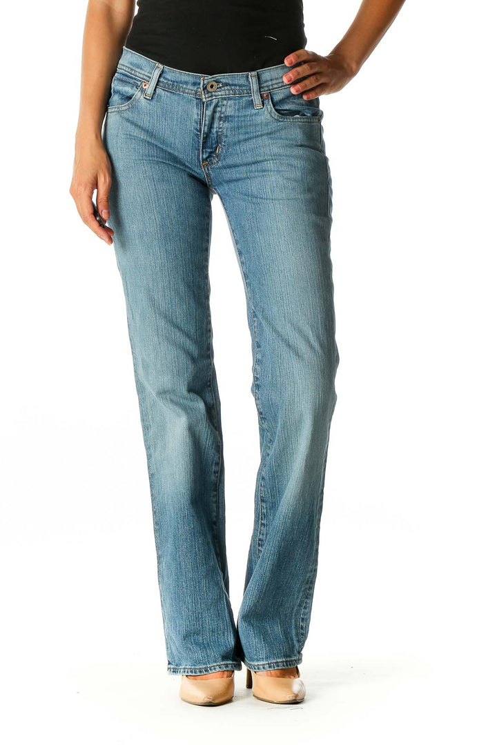 Blue Casual Straight Leg Jeans