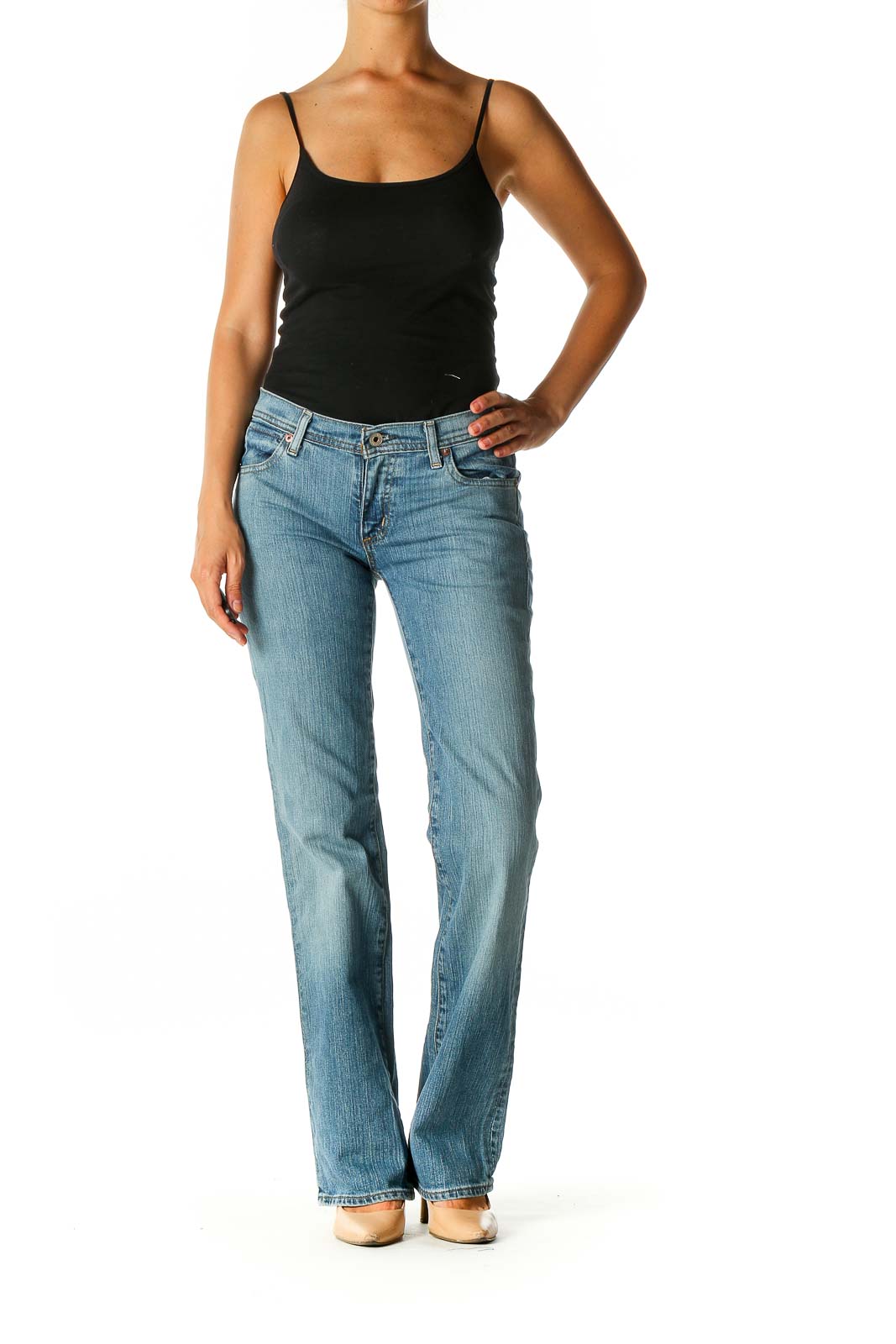 Blue Casual Straight Leg Jeans