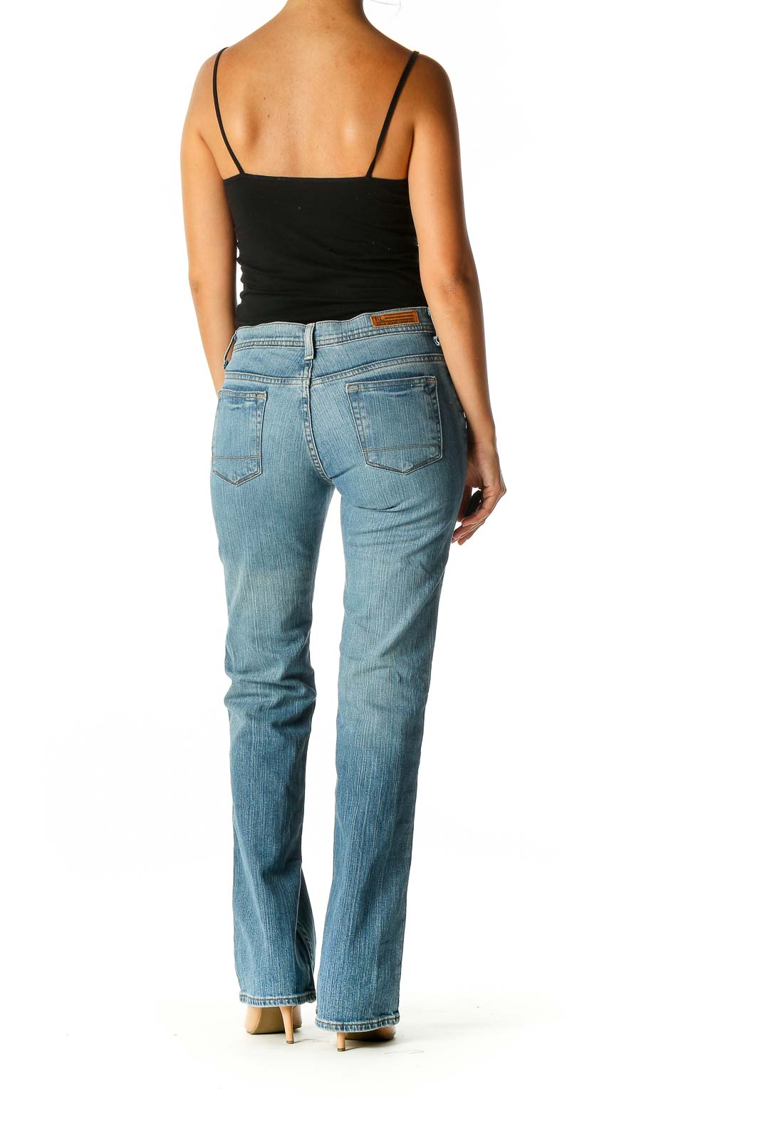 Blue Casual Straight Leg Jeans