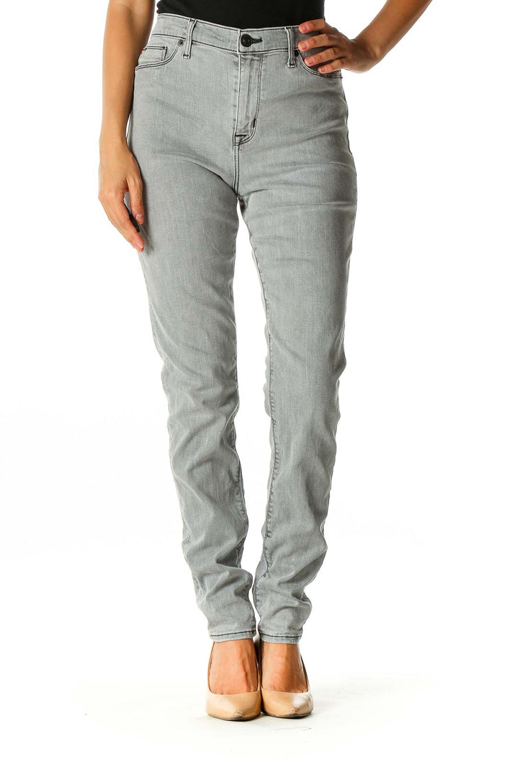 Gray Casual Straight Leg Jeans