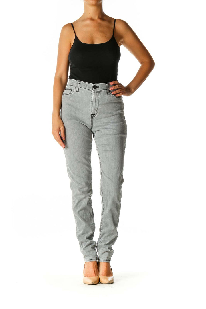 Gray Casual Straight Leg Jeans