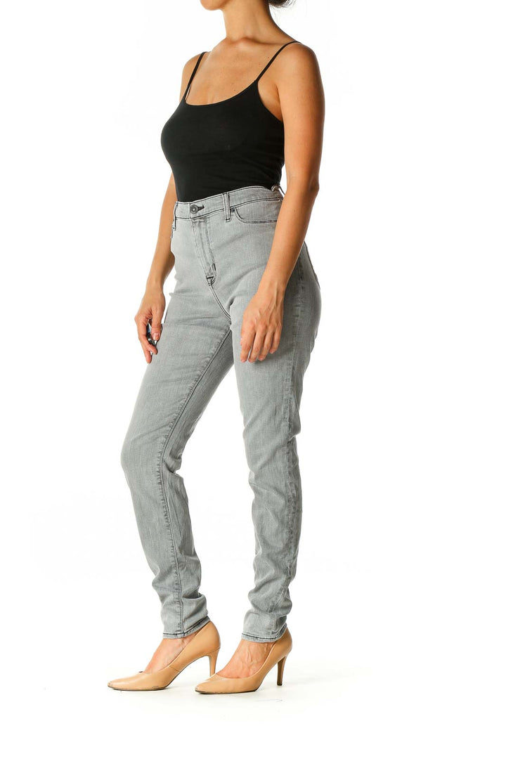 Gray Casual Straight Leg Jeans