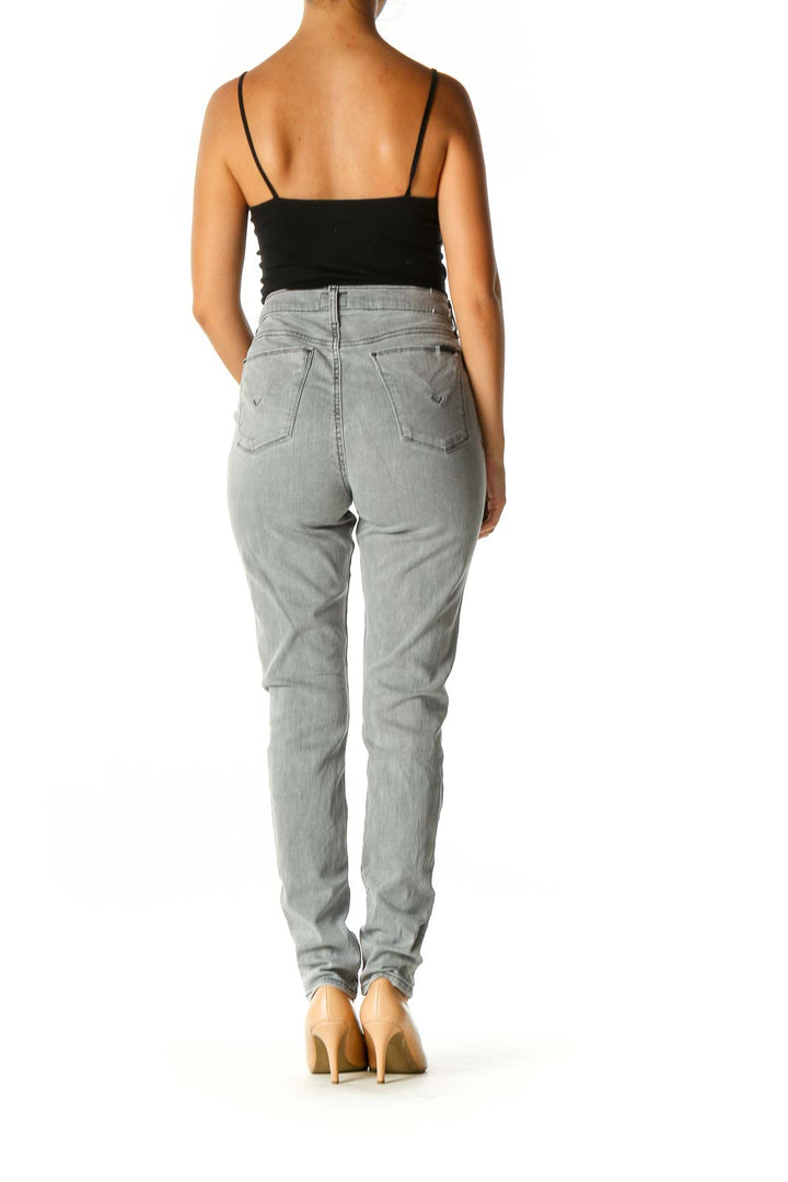 Gray Casual Straight Leg Jeans