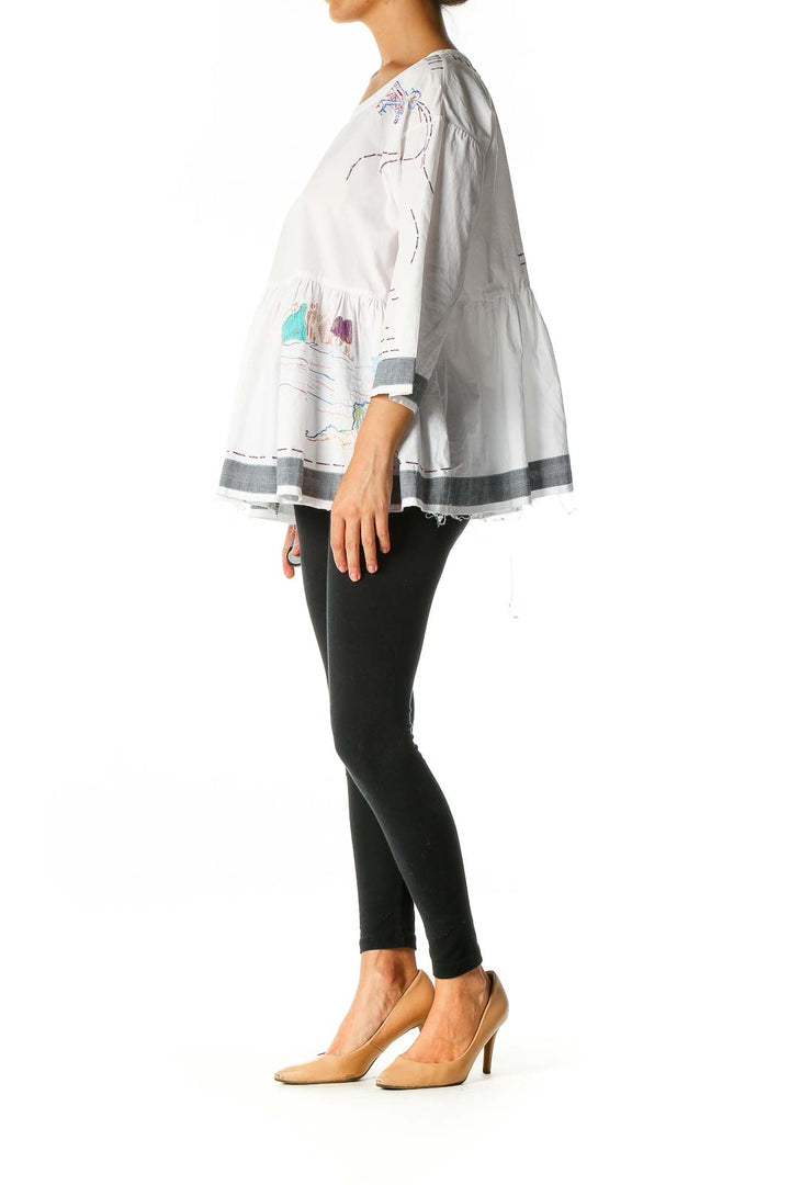 White Solid Retro Blouse