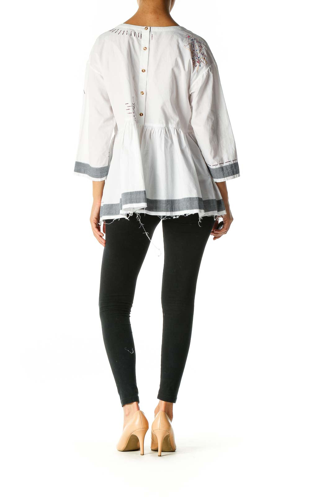 White Solid Retro Blouse