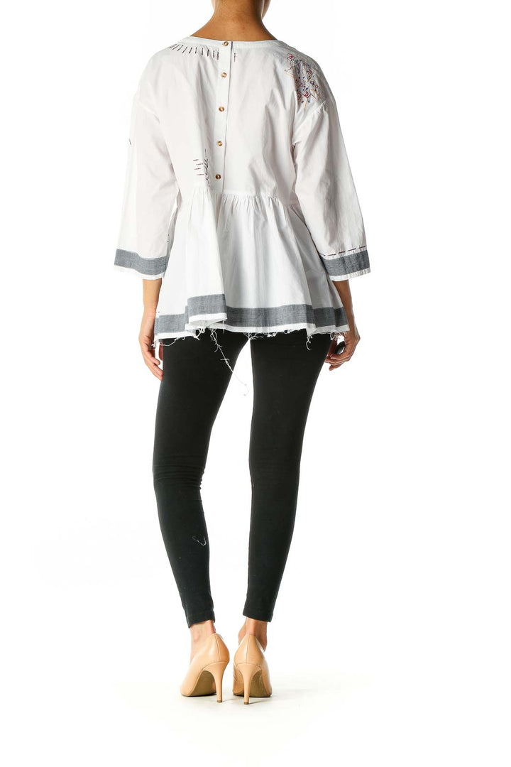 White Solid Retro Blouse