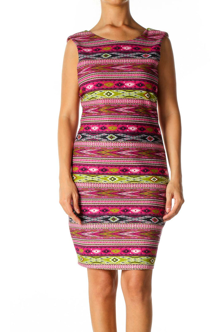 Pink Aztec Print Casual Sheath Dress