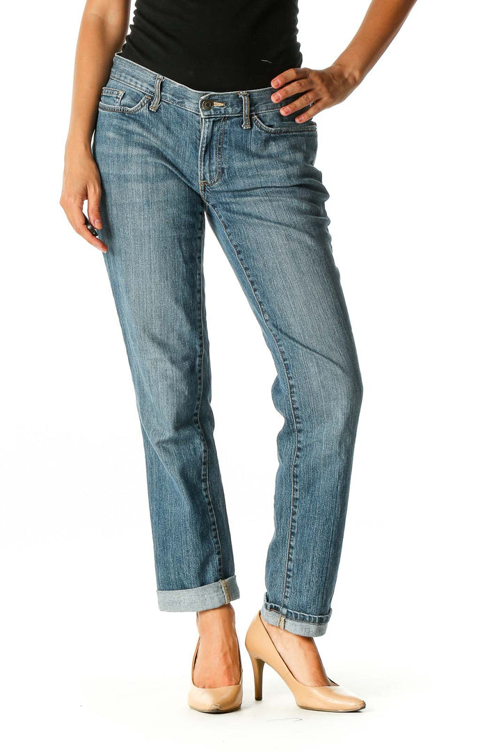 Blue Casual Straight Leg Jeans