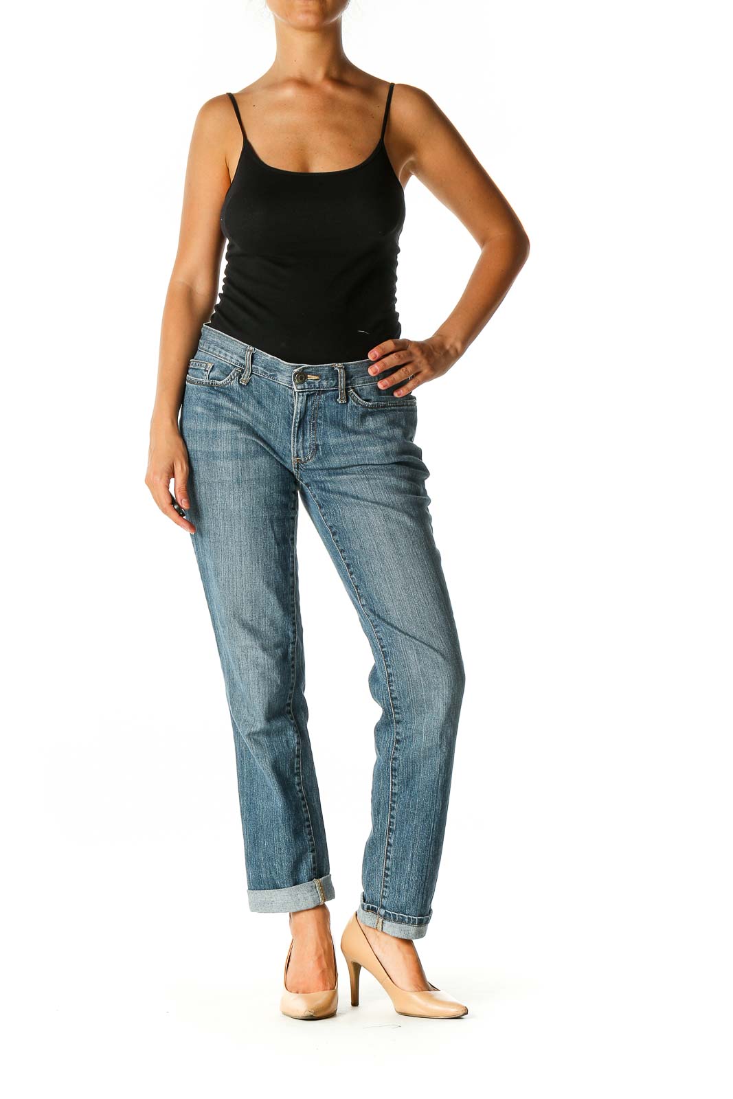 Blue Casual Straight Leg Jeans