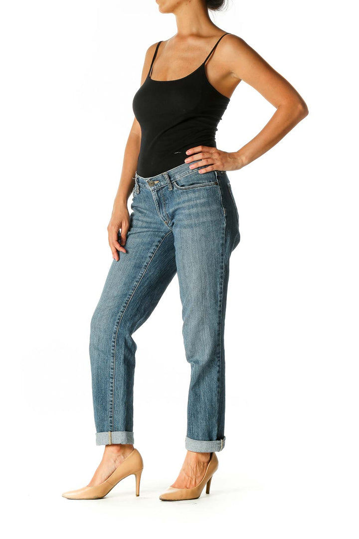 Blue Casual Straight Leg Jeans