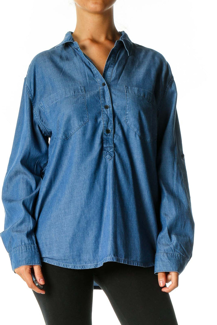 Blue Solid Casual Shirt