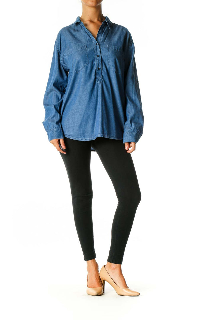 Blue Solid Casual Shirt