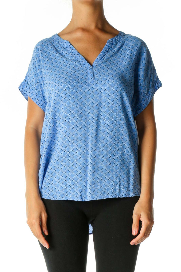 Blue Geometric Print Casual Blouse