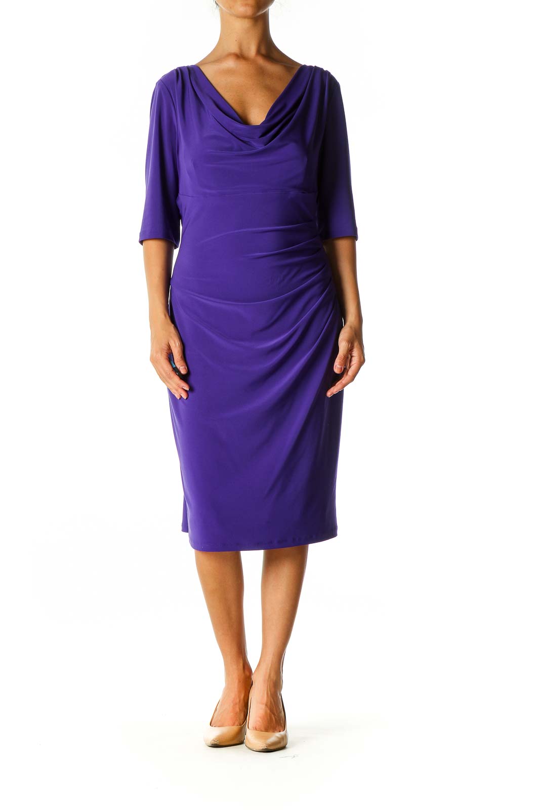 Purple Solid Casual Sheath Dress