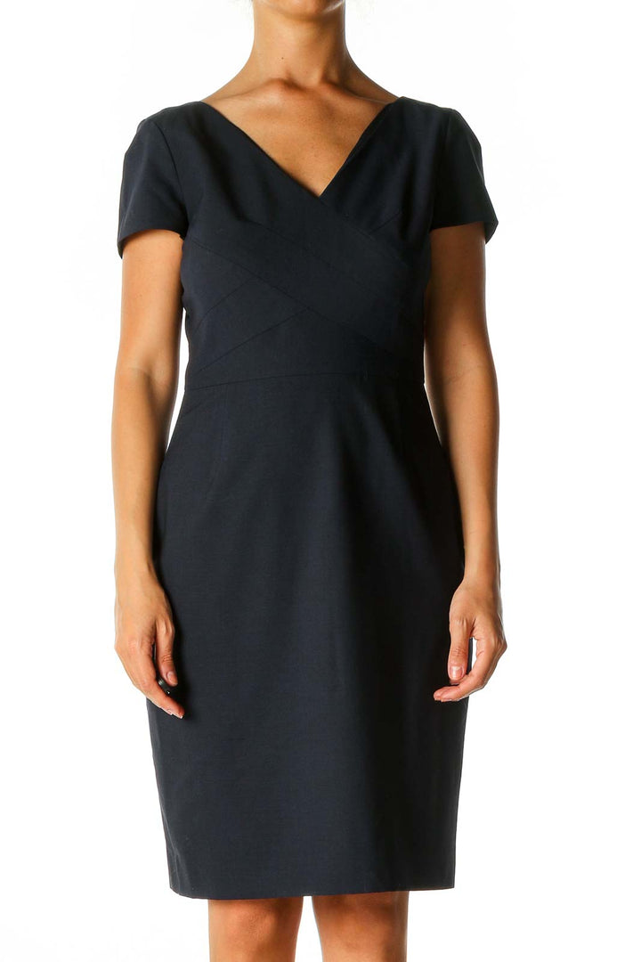 Blue Solid Work Sheath Dress