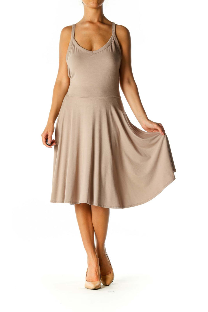 Brown Solid Casual A-Line Dress