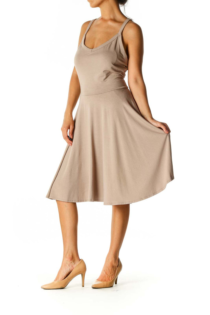 Brown Solid Casual A-Line Dress