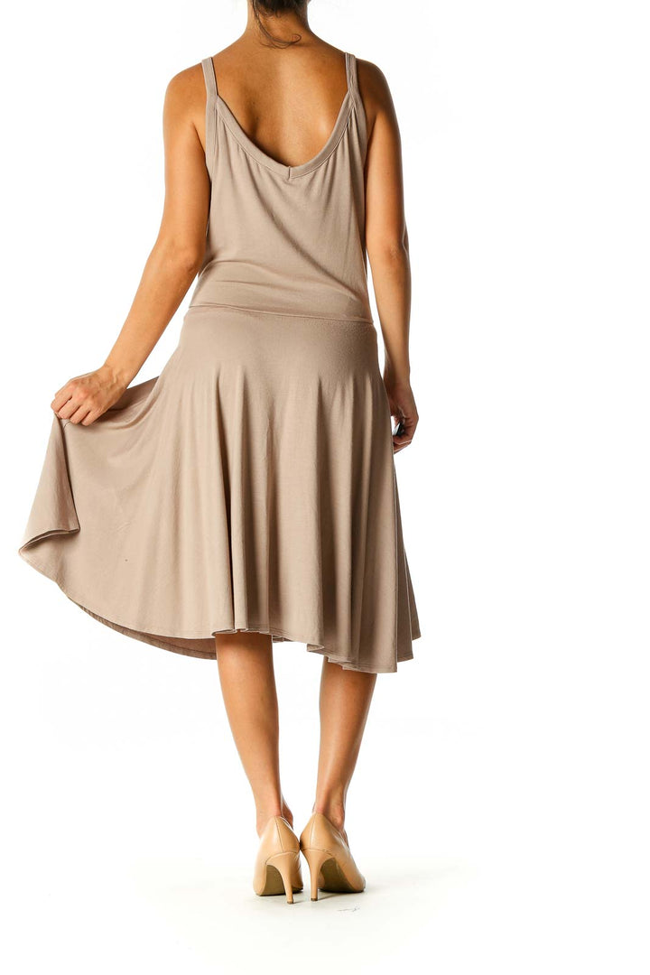 Brown Solid Casual A-Line Dress