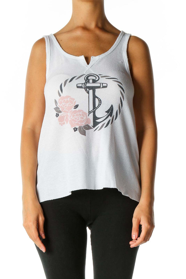 White Graphic Print Casual Tank Top