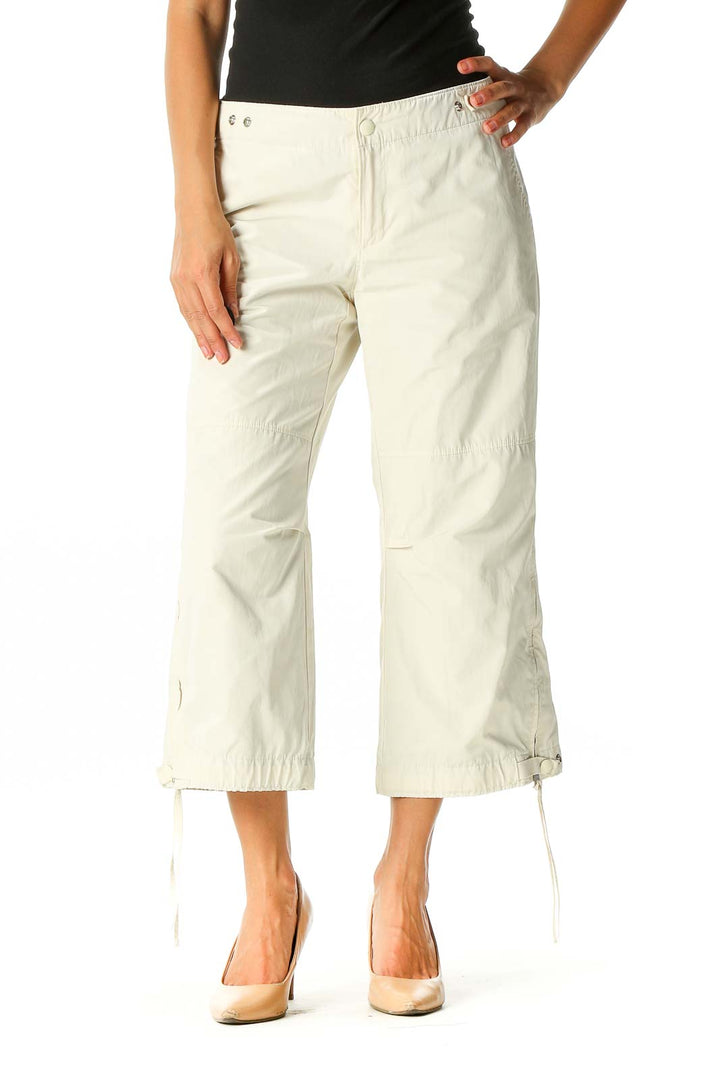 Beige Solid Sporty Capri Pants