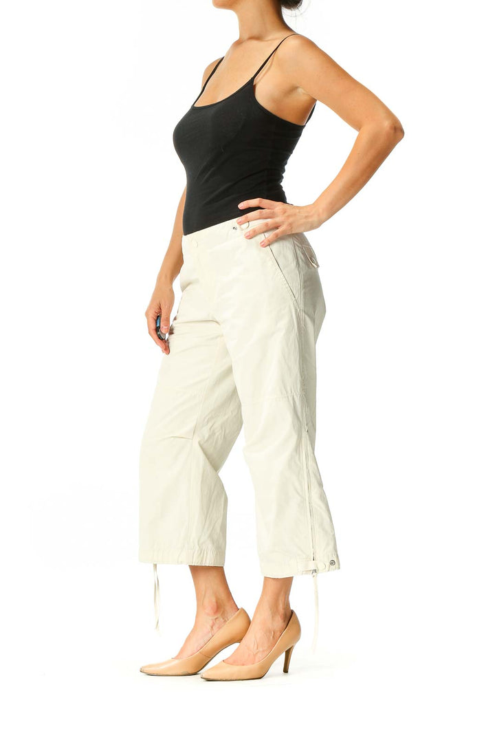 Beige Solid Sporty Capri Pants