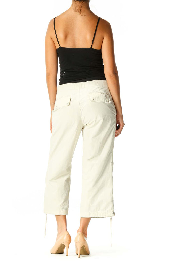 Beige Solid Sporty Capri Pants