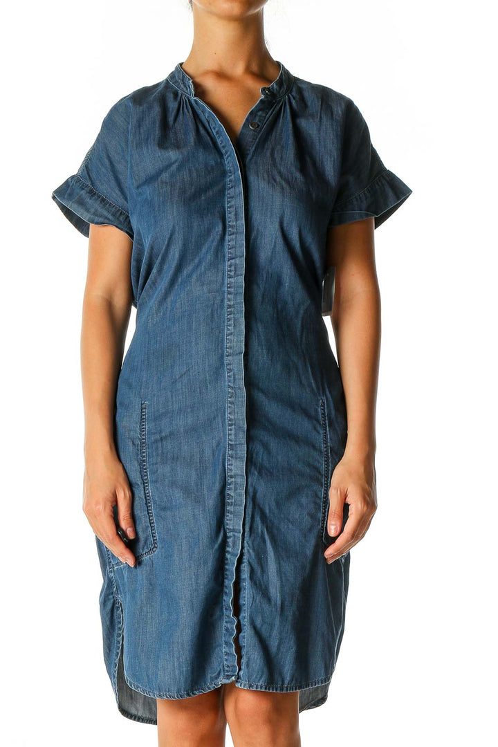 Blue Solid Casual Shift Dress