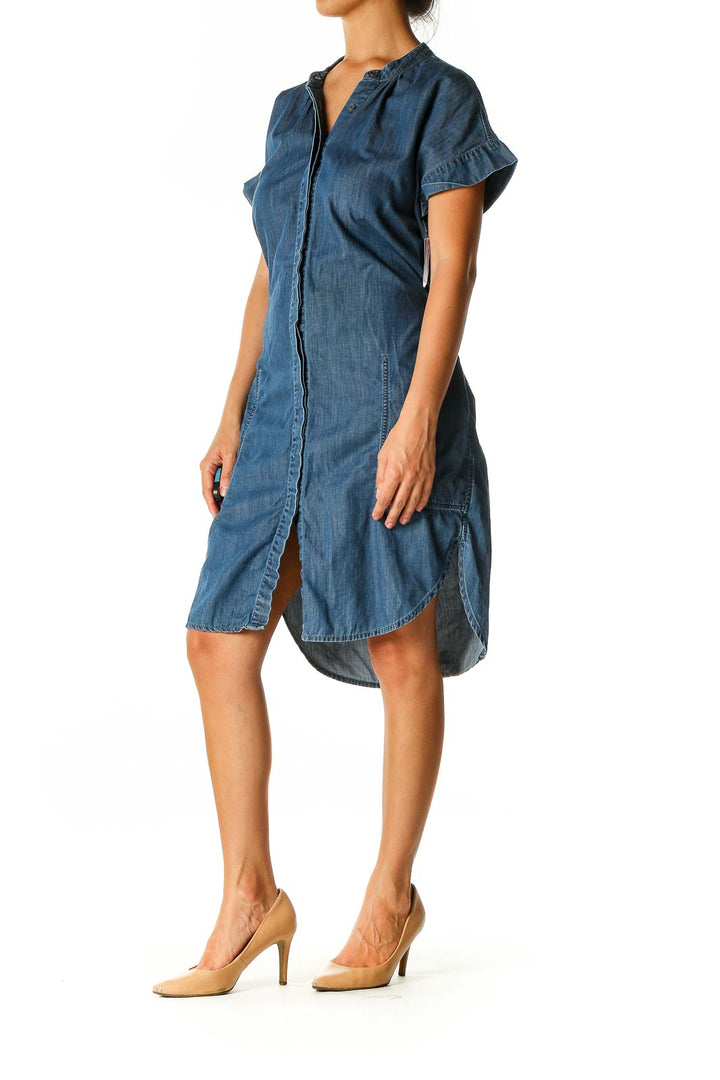 Blue Solid Casual Shift Dress