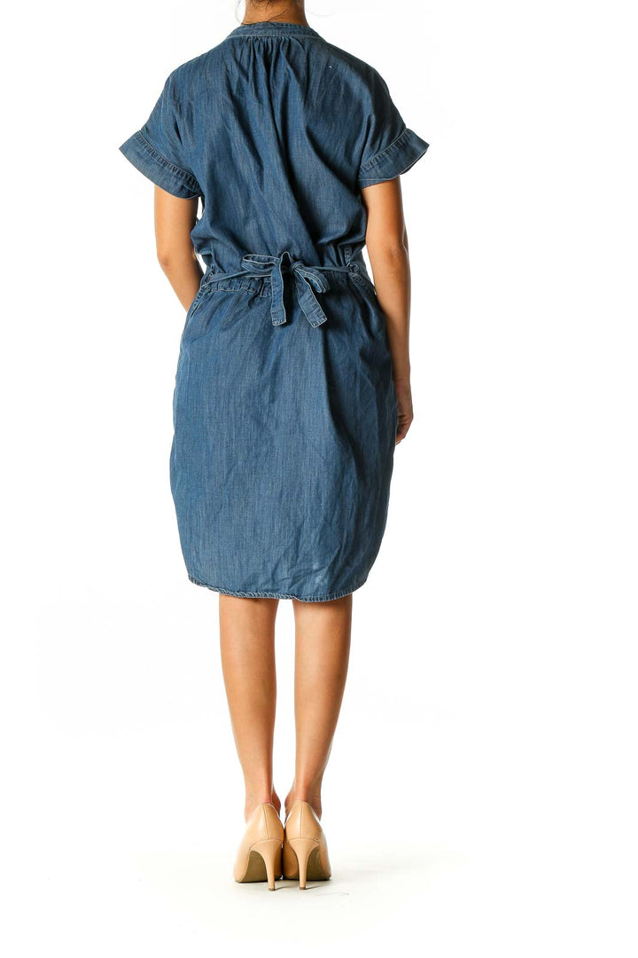 Blue Solid Casual Shift Dress