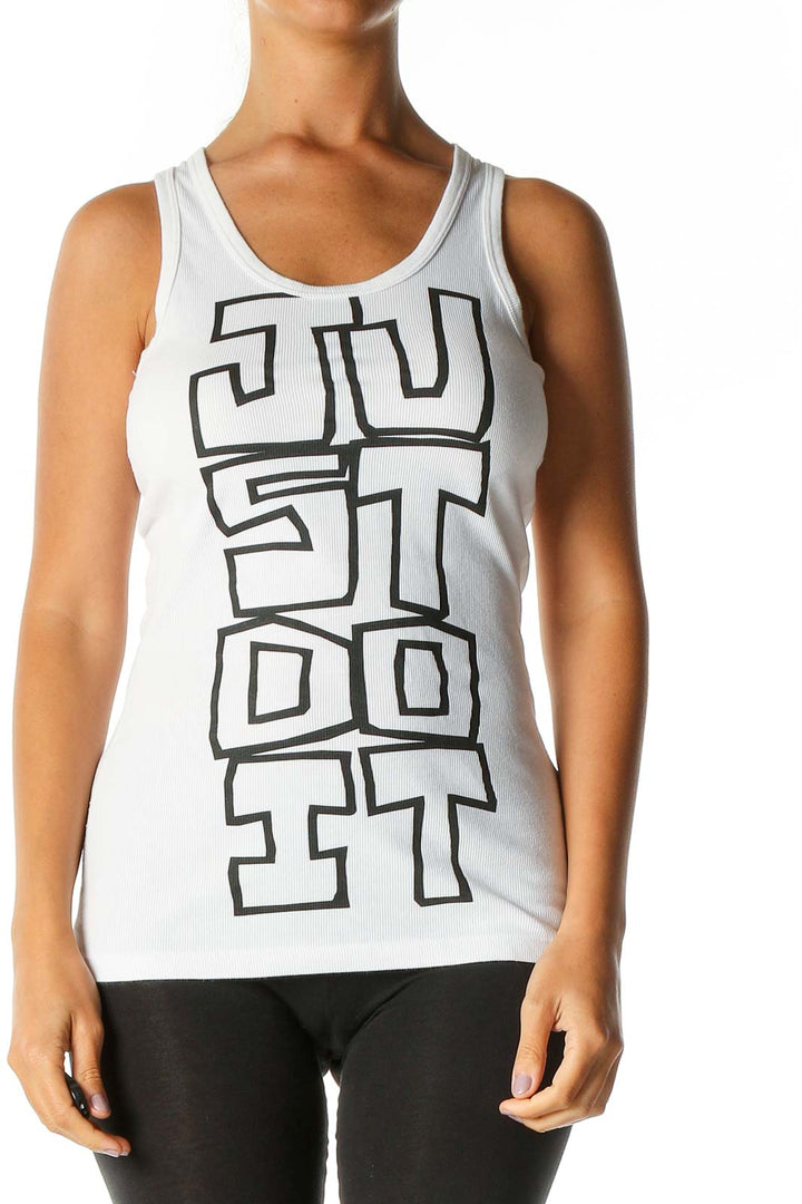 White Graphic Print Activewear Tank Top