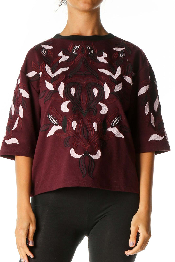 Brown Graphic Print Retro Blouse