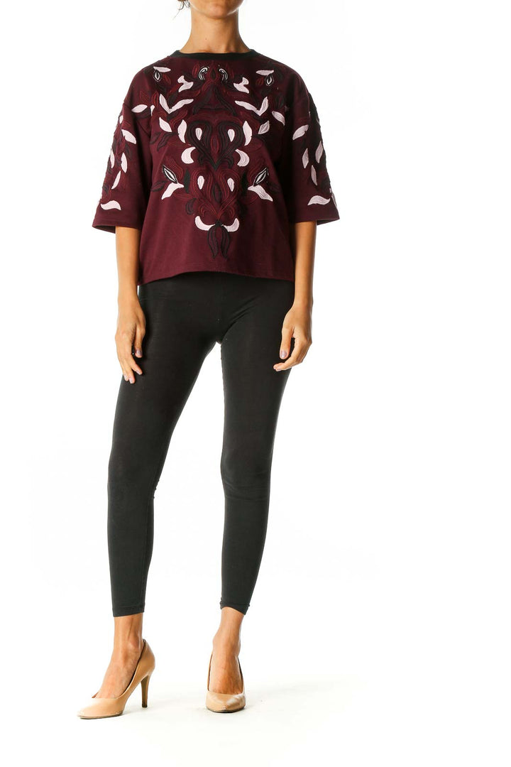 Brown Graphic Print Retro Blouse