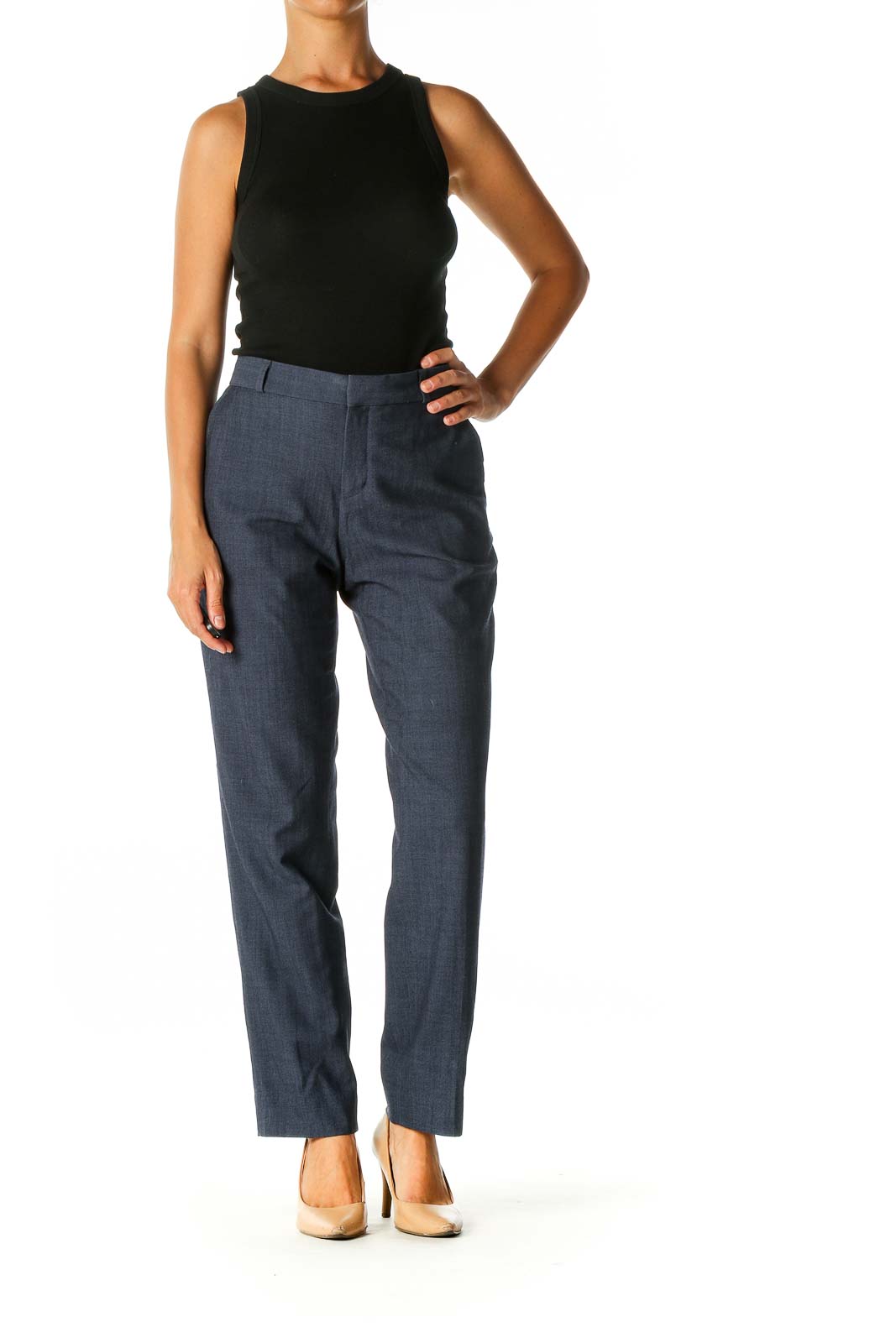 Blue Solid Formal Trousers