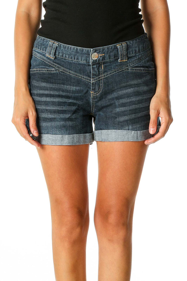 Blue Solid Casual Shorts