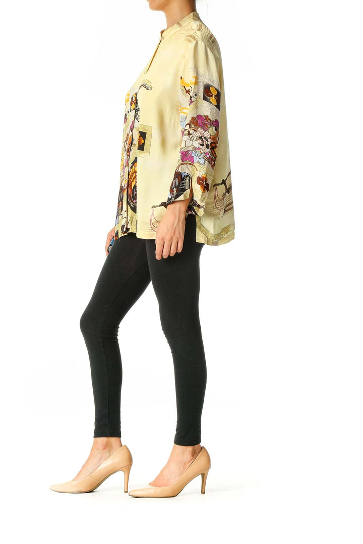 Yellow Object Print All Day Wear Blouse