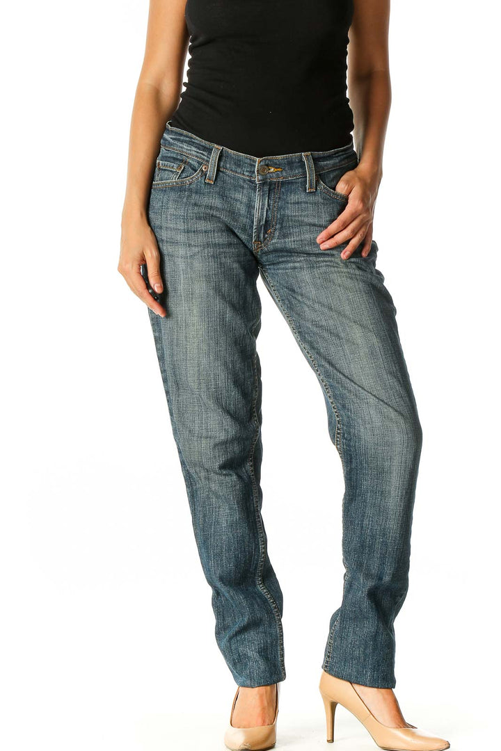 Blue Casual Straight Leg Jeans