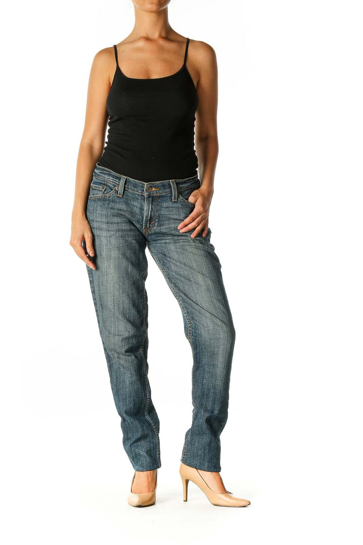 Blue Casual Straight Leg Jeans