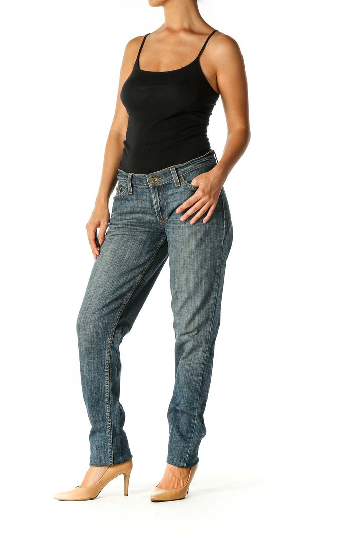 Blue Casual Straight Leg Jeans