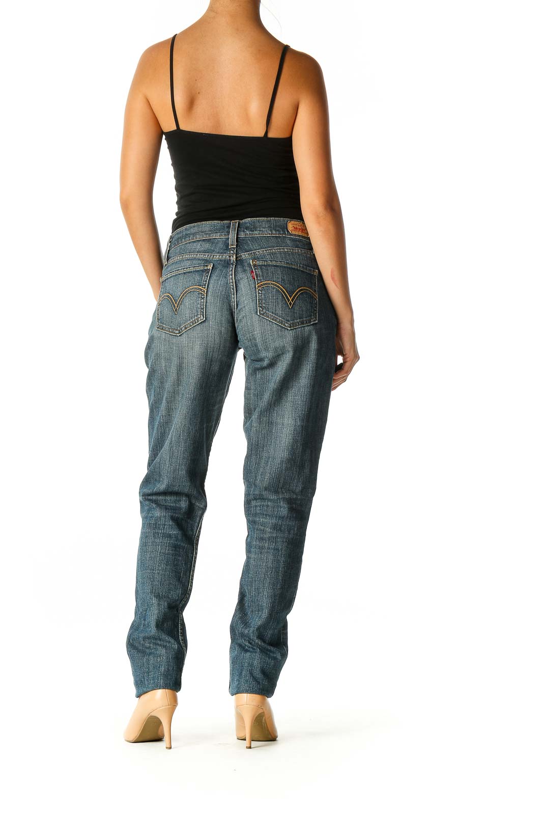 Blue Casual Straight Leg Jeans