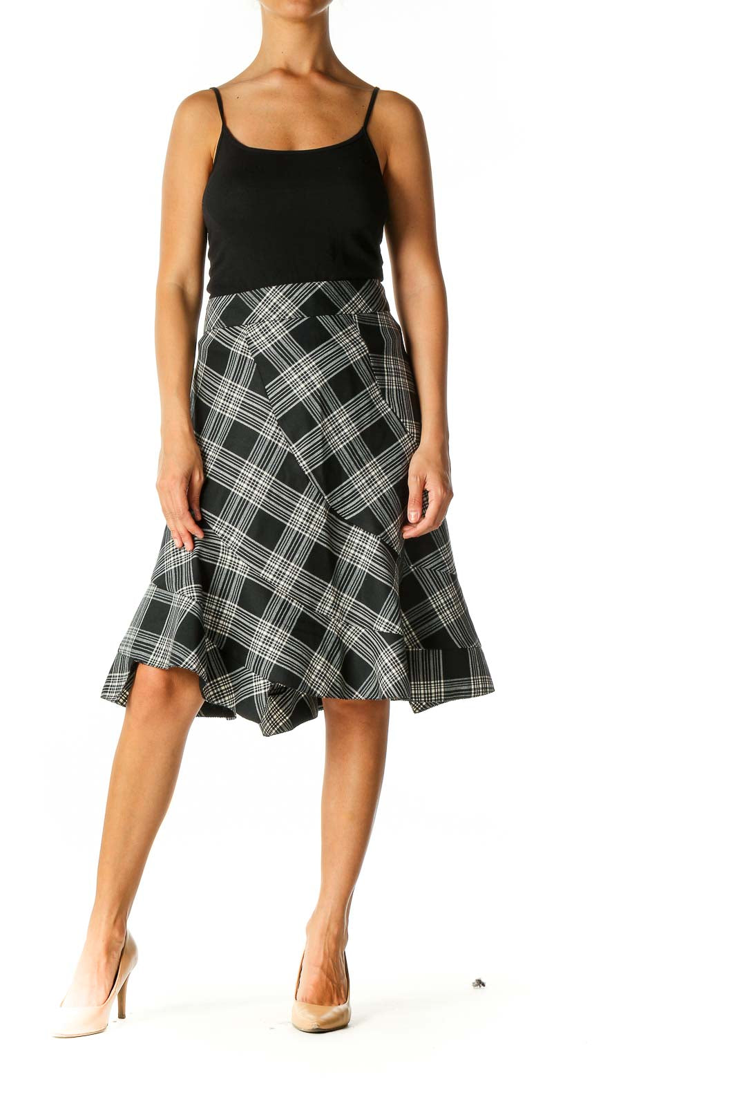 Black Checkered Classic Flared Skirt